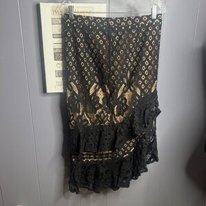 Anthropologie Current air black embroidered lace ruffled midi skirt